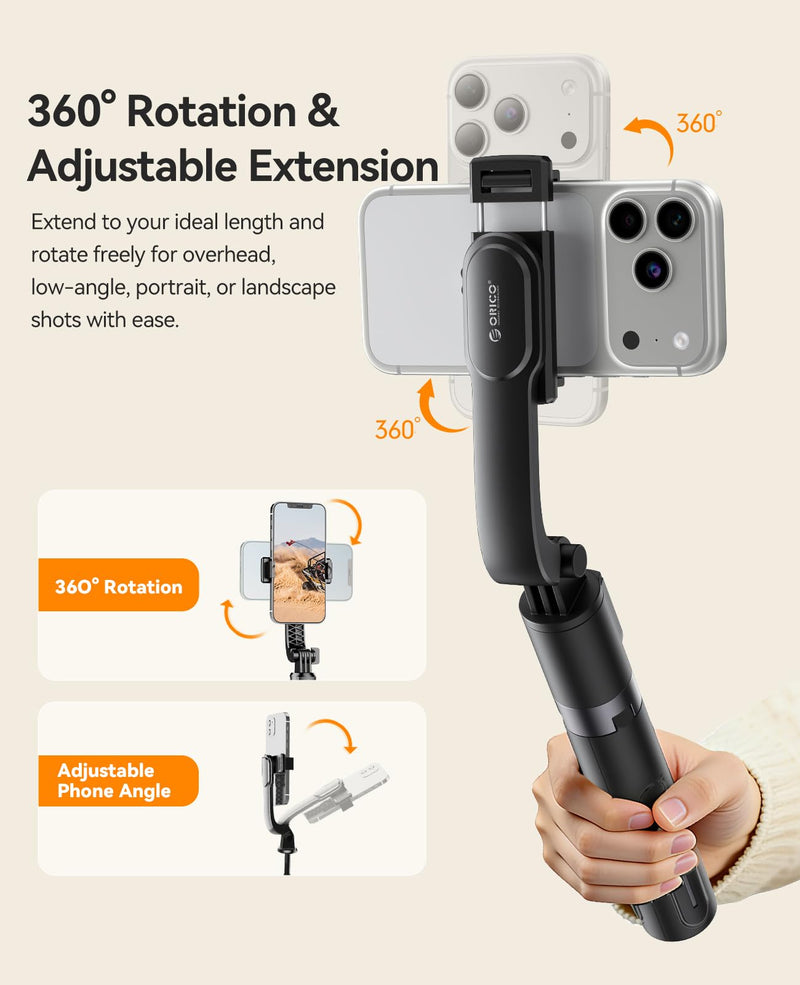 ORICO Aluminum Portable Selfie Stick Tripod, 35'' Mini Tripod for iPhone, Extendable Stand with Detachable Wireless Remote & 360° Rotating Phone Holder – Ideal for Content Creators, Vloggers, Travel Black 35''
