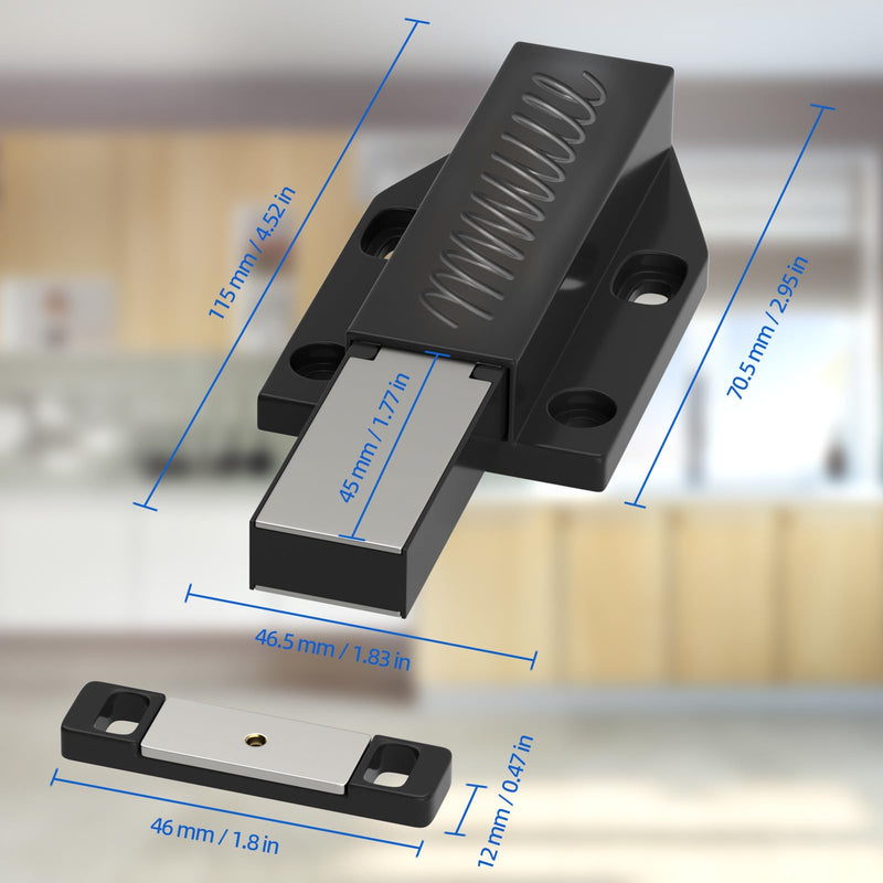 Push to Open Latches Jiayi Magnetic Push Open Catch Touch Latches for Cabinet Kitchen Drawer Closer Touch Release Open for RV Cupboard Door Damper, Large Push to Open Wardrobe Closure ((Black, 8 Pack) Black