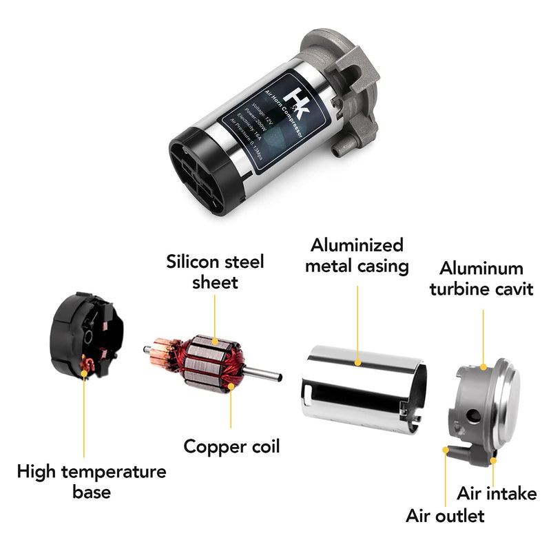 HK Replacement Air Compressor, 12V 150db Air Pump for Horn, Super Loud Car Horn Compressor Kit Chromed Zinc Single Trumpet for Any Vehicle Trucks Lorrys Cars Vans Trains Boats - Silver sliver