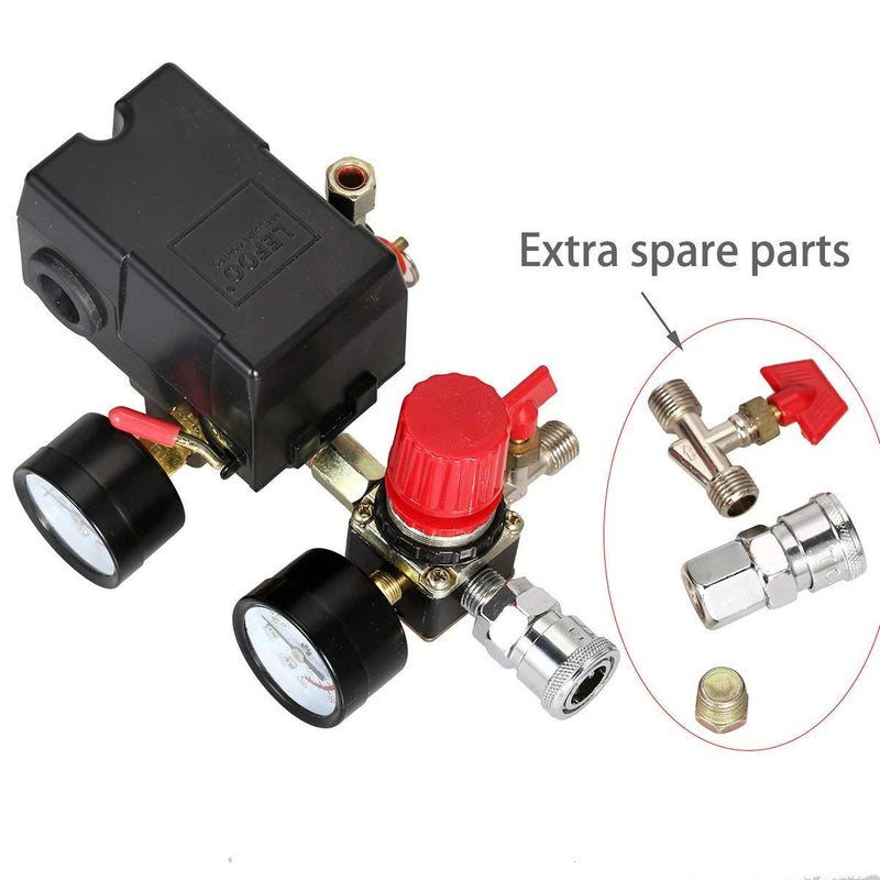 Secbolt Pressure Switch Manifold Regulator Gauges Air Compressor Pressure Switch Control Valve 90-120PSI (American Pattern) American Pattern