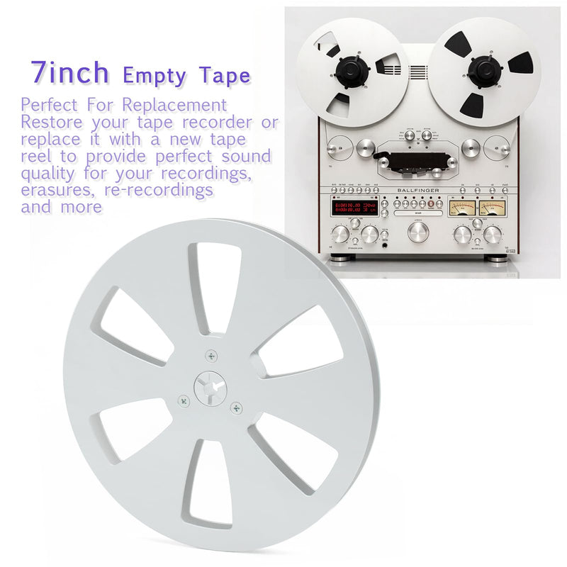 7 Inch Empty Tape Reel 1/4" Aluminum Take-up Reel, 6-Hole Metal Flange Hardware Spool Component Universal Replacement for Open Reel to Reel Tape Recorders(Silver)