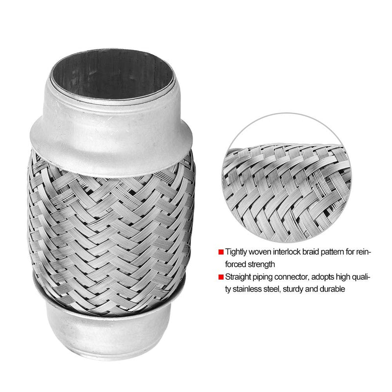 Exhaust Flex Pipe Adaptor, 1.5" x 4" Durable Universal Stainless Steel SS Double Braided Flex Pipe Exhaust Adaptor Piping