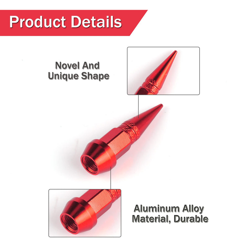 SINGARO 45mm Spiked Aluminum Stem Valve Caps,4PCS Dustproof Tire Wheel Stem Caps for Cars,SUVs,Trucks Bicycles and Motorcycles(Red) 45MM-Red