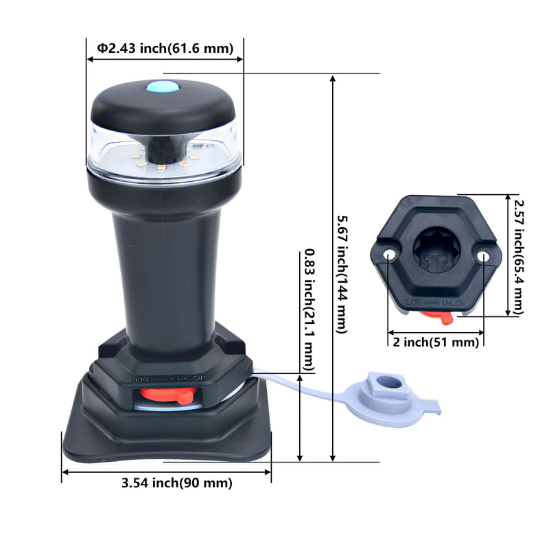 Kayak Battery Portable Navigation LED Lights Multi- Adaptors 3AA Battery Inflatable Boat Surface Mount Adhesive Base (White (With Fixed Base)) White (With Fixed Base)