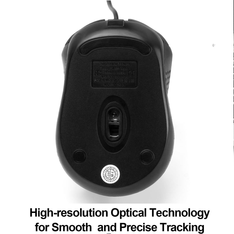 Wired USB Computer Mouse-Wired Mouse with Ergonomic Design, USB Computer Mouse for Laptops and PCs,Office and Home Mice (Black, Wired)