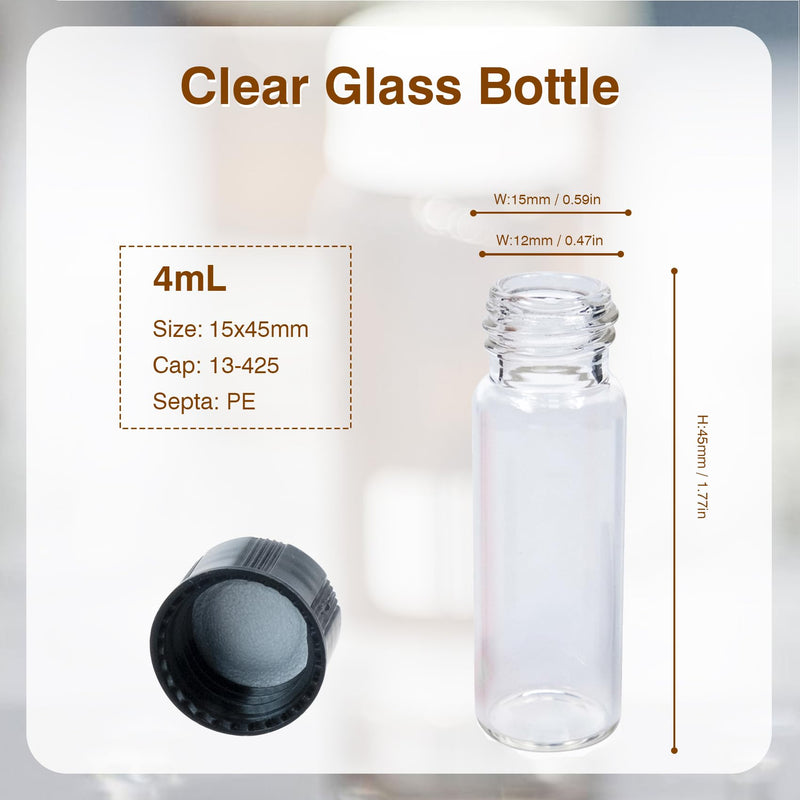 ALWSCI 1 Dram Glass Vials, Small Liquid Sample Vial, 4 ml Borosilicate Glass Empty Vials with Caps, 13-425 Black Screw Caps with PE Liner, Pack of 100 4ML