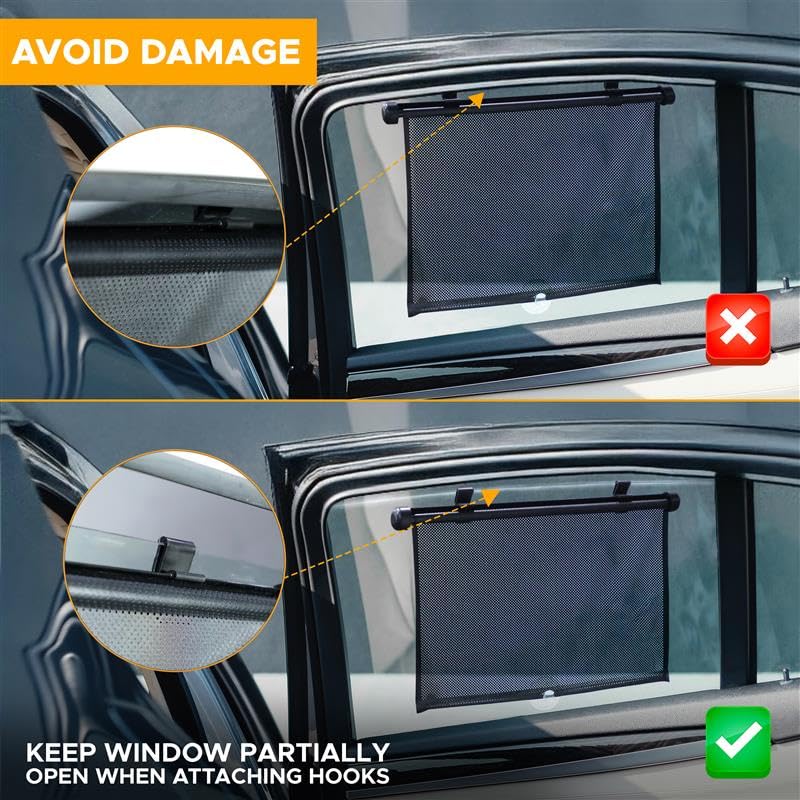 EcoNour Car Side Window Sun Shade (2 Pack) | Retractable Roller Sunshade for Kids | Baby Car Window Shades for UV and Sun Glare Protection | Baby Travel Accessories (15"x17") Medium