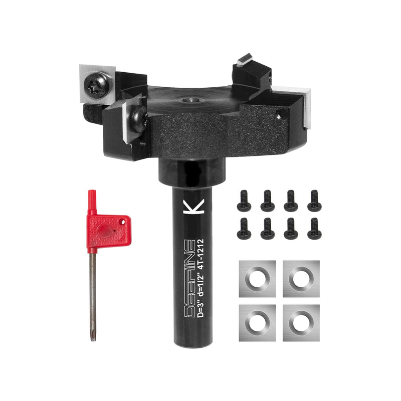Slab Flattening Router Bit 1/2 Shank, 4-Wing, 3" Cutting Dia | Insert Carbide CNC Spoilboard Surfacing Router Bit,Wood Planer Planing Bit for Fly cutter/ Slab Leveler/ Rabbeting 1/2" shank,3" cut dia.(black)