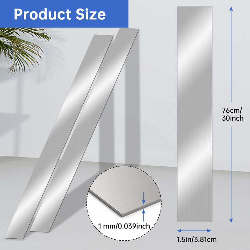 2 Pcs 304 Stainless Steel Sheet Metal Gap Filler Trim Strip (30"x 1.5"x 0.04" Thickness)，Brushed Metal Finishing Sheet for Home Kitchen Tools 2 PCS (1.5 x 30 Inch)