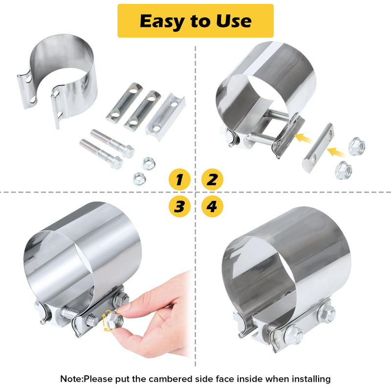 Exhaust Clamp, 2.5 Inch Lap Joint Band Clamps 2.5" Stainless Steel Coupler Exhaust Muffler Band Clamp 1 pcs
