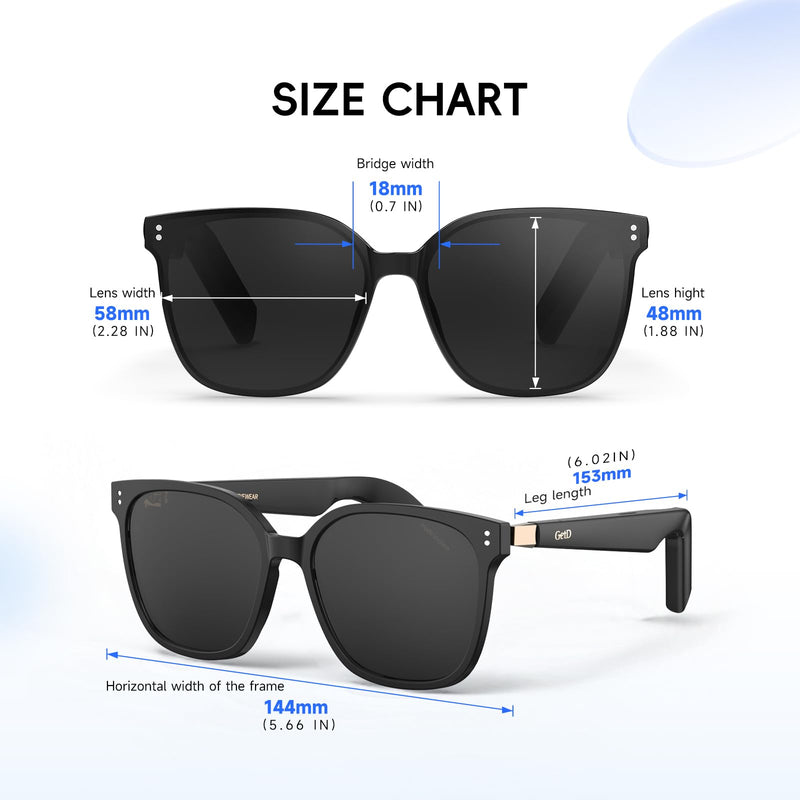 GetD AI Sunglasses, AI Real-time Translation with 147 Languages, Smart Nylon Polarized Sunglasses, Bluetooth Glasses for Women and Men with Speaker, Open Ear Audio Music Glasses