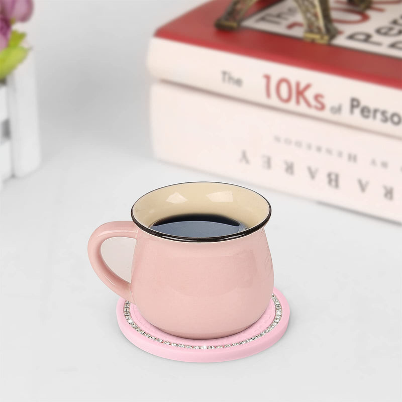 2 Pack Bling Cup Holder Insert Coasters, 2.75 Inch Soft Crystal Rhinestone Rubber Pad Set Round Auto Drink Coaster Car Interior Accessories (Pink) Pink