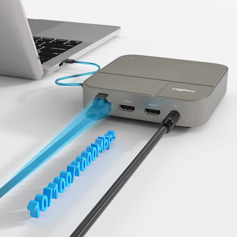 USB C Docking Station Dual Monitor 4K@60Hz or Single 8K@30Hz with 2 HDMI for Windows Laptops,11-in-1 Laptop Docking Station with 5 USB A/C, SD, Gigabit Ethernet, Audio, 130W AC Power Supply 8K DOCK