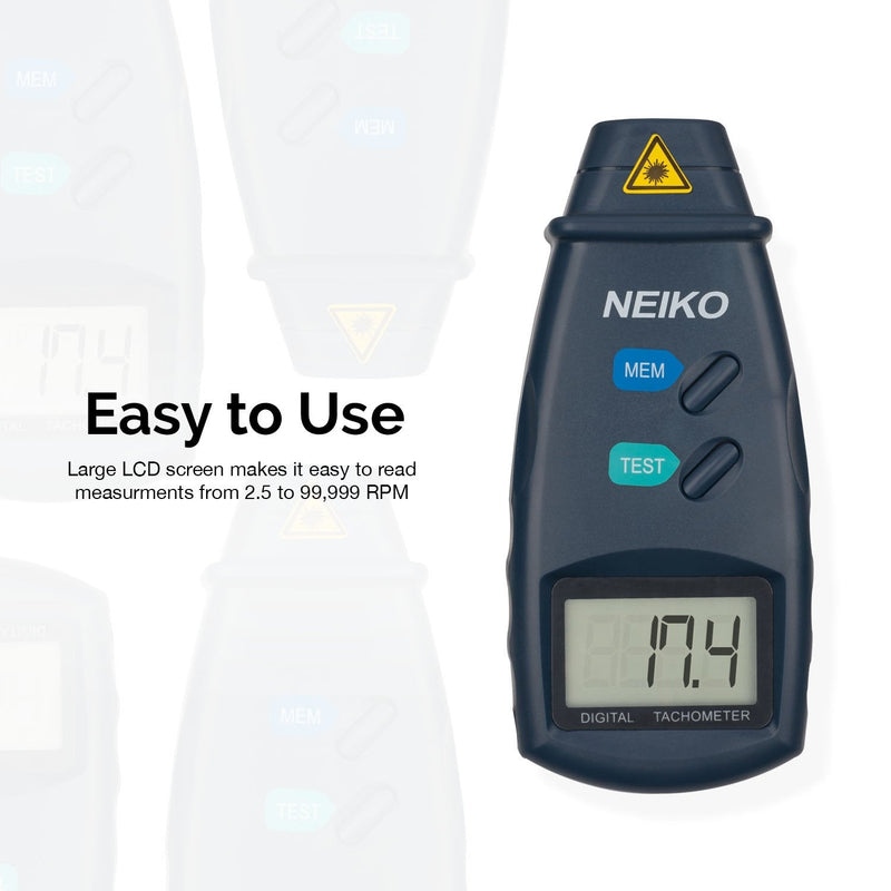 NEIKO 20713A Digital Tachometer, Noncontact Laser Photo Sensor with 2.5 to 99,999 RPM Accuracy, RPM Gauge Marker with Batteries Included