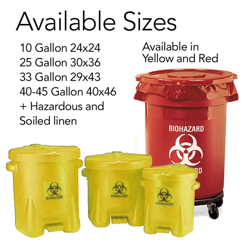 RESILIA Biohazard Bags - For Infectious Waste Disposal, Meets DOT ASTM Standards for Hospital Use, OSHA Approved, Yellow, 33 Gallon, 29" W x 43" L, 1.35 Mil, 0.00135 Inch, 25 Bags, Made in the USA
