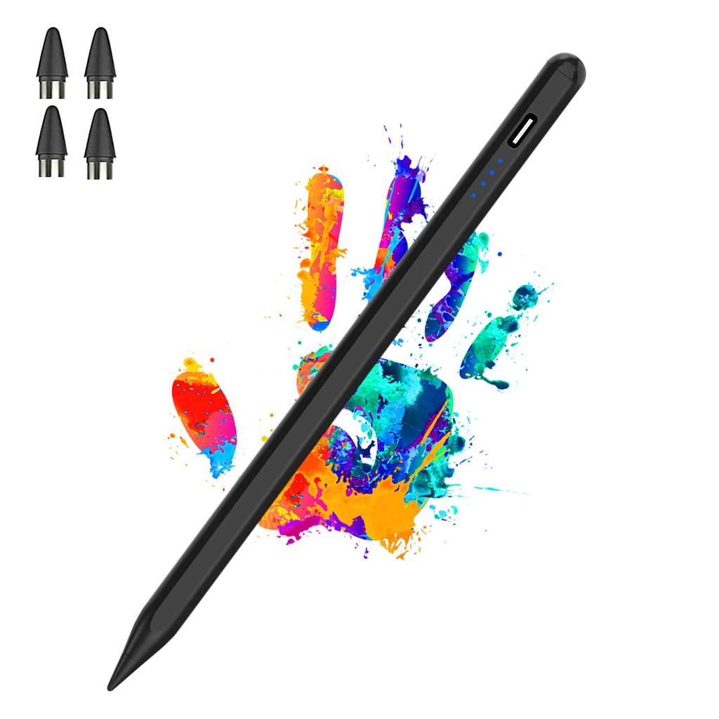 Active Stylus Pens for Touch Screens Rechargeable Tablet Pen POM Tip Magnetic iPad Pencil Stylus Pen for iPad/Pro/Air/Mini/iPhone/Samsung/Android and Other Smartphone Device-Black AC08U-Black