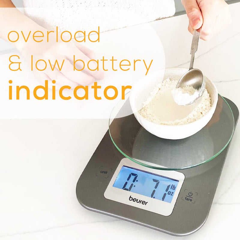 Beurer KS26 Kitchen Scale High Accuracy Digital Food Scales Weight Grams and Oz, 11 lbs Capacity, LCD Display, for Baking, Cooking, Meal Prep, Keto, Coffee Beans and More KS26 - Basic with Buttons