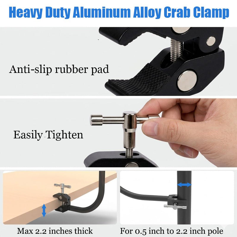 Kereal Microphone Stand Arm Gooseneck 22” Extender Mic Clip With 1/4" to 3/8" Adapter Mount & Metal Crab Clamp,Mic Holder For Podium,Kick Drum,Compatible with Fifine,Shure,Blue,Snowball,AT2020,Razer