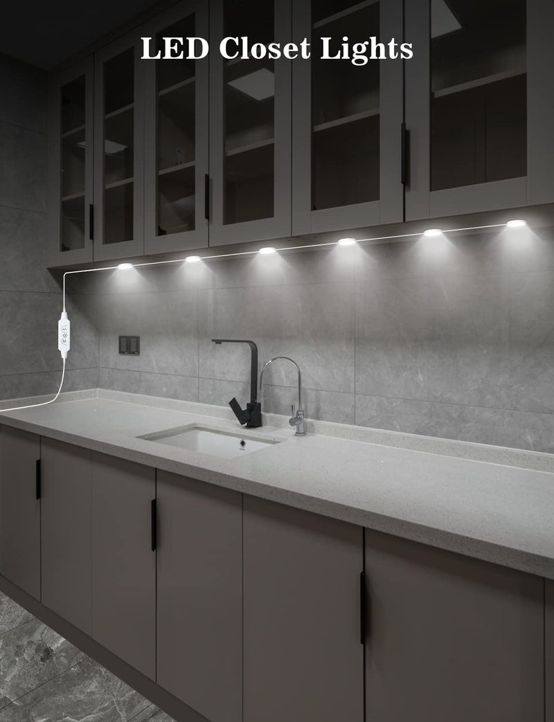 Daymeet Under Cabinet Lights for Kitchen, Dimmable LED Puck Lights Kit LED Closet Light, Plug in Under Counter Light USB Indoor Night for Shelf, Bedroom Remote Control