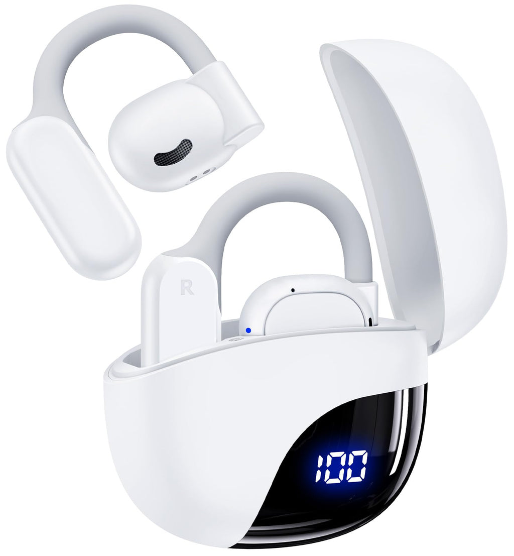 TAGRY Open Ear Headphones Wireless Earbuds 80Hrs Playtime Bluetooth Ear Buds with Earhooks Bluetooth 5.3 Touch Control Air Conduction Sport Headsets IPX7 Waterproof Earphones for Running Workout White