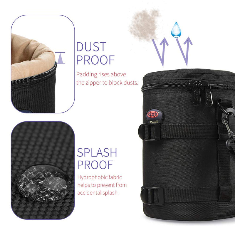 DSLR Camera Lens Case Pouch Bag for Lenses up to 4.33" x 6.70" | Lightweight Padded Lens Case with Zipper, Soft Lining & Carrying Strap, Protects Lenses from Dust, Scratches & Water BL-0006