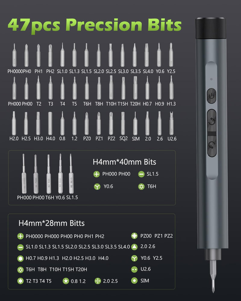 KeeKit Mini Electric Screwdriver, 49 in 1 Precision Screwdriver Set with 47 Magnetic Bits, LED Light, Rechargeable & Cordless, Electric Repair Tool Kit for Phone, Camera, Laptop, Watch, DIY