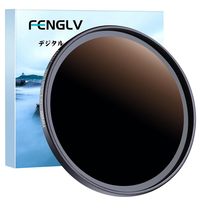 58mm ND1000 Filter ND Filter 10 Stops Neutral Density Filter, Double-Sided 30-Layer Coating, Water Repellent, Scratch Resistant, Ultra Slim Black Matte Aluminum Alloy Frame for Long Exposure ND1000-58mm