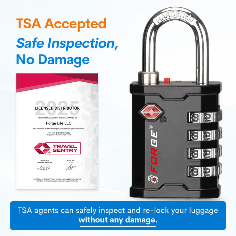Forge 4-Digit TSA Approved Travel Locks – Heavy-Duty Combination Padlock for Travel, Gym, Pelican Case. Black 2-Pack. 1 BLACK 2 LOCKS
