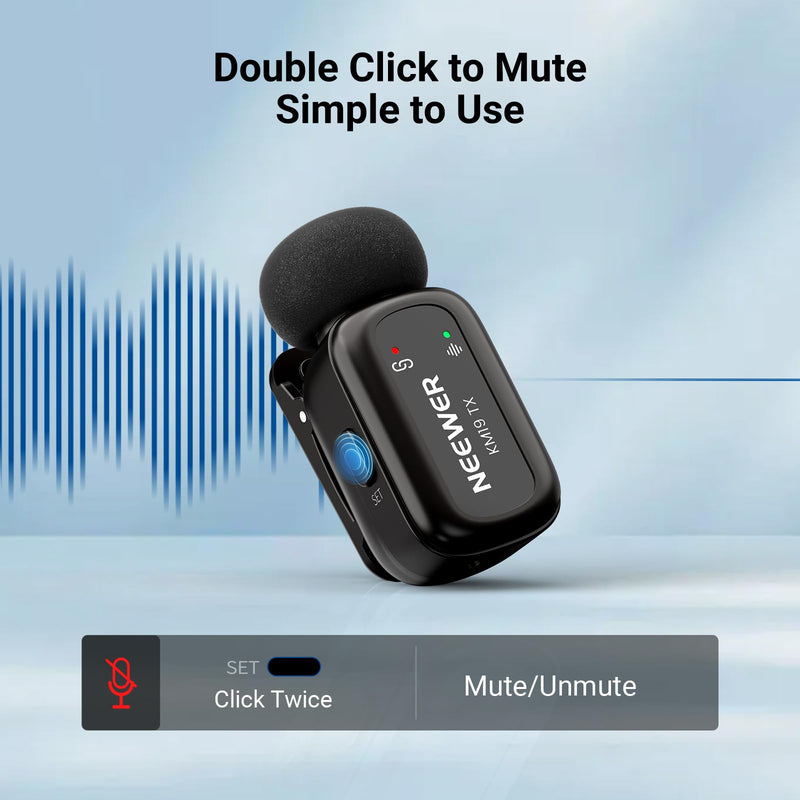 NEEWER KM19 Mini Lav Mic Compatible with iPhone 17 16 15, Black | Noise Canceling Wireless Lapel Microphone with App Control, 30h Battery, 100m Range, Compatible with iPhone Android PC