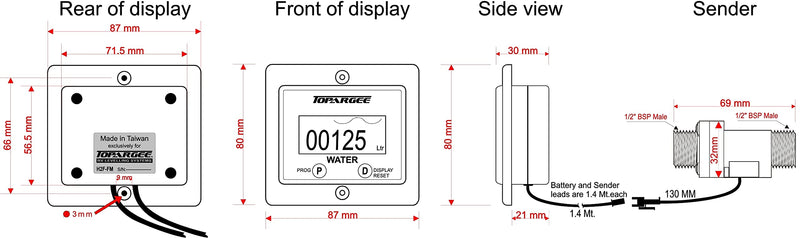 Topargee 3m Sender Extension Lead Water Tank Gauges