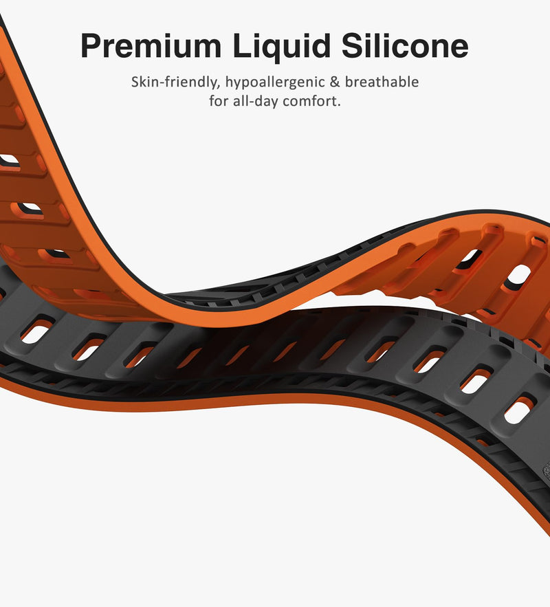 Magnetic Silicone Sport Band for Apple Watch Bands for Women Men | Soft Silicone Hollow Out 38/40/41/42/44/45/46/49mm, Adjustable Strap for iWatch Series 11 10 9 8 7 6 5 4 3 2 1 SE&Ultra 3/2/1 Black+Orange 44/45/46/49mm