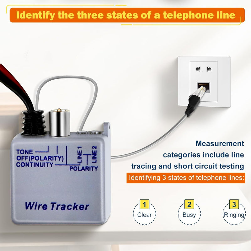 Network Cable Tracing Tester Kit, Tracer Circuit Tester with Audible and Visual Indication, Tone Generator Kit Line Finder for Telephone, Coax, Trace Data, Security, Electrical Cables