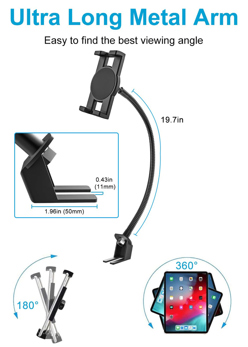 Car Seat Rail Tablet Mount, Heavy Duty Truck Floor Seat Bolt Tablet Holder with Gooseneck Arm for iPad Pro 12.9 11 Air Mini, iPhone, Galaxy Tabs, Z Fold, Fire, More 4-13" Cell Phones and Tablets