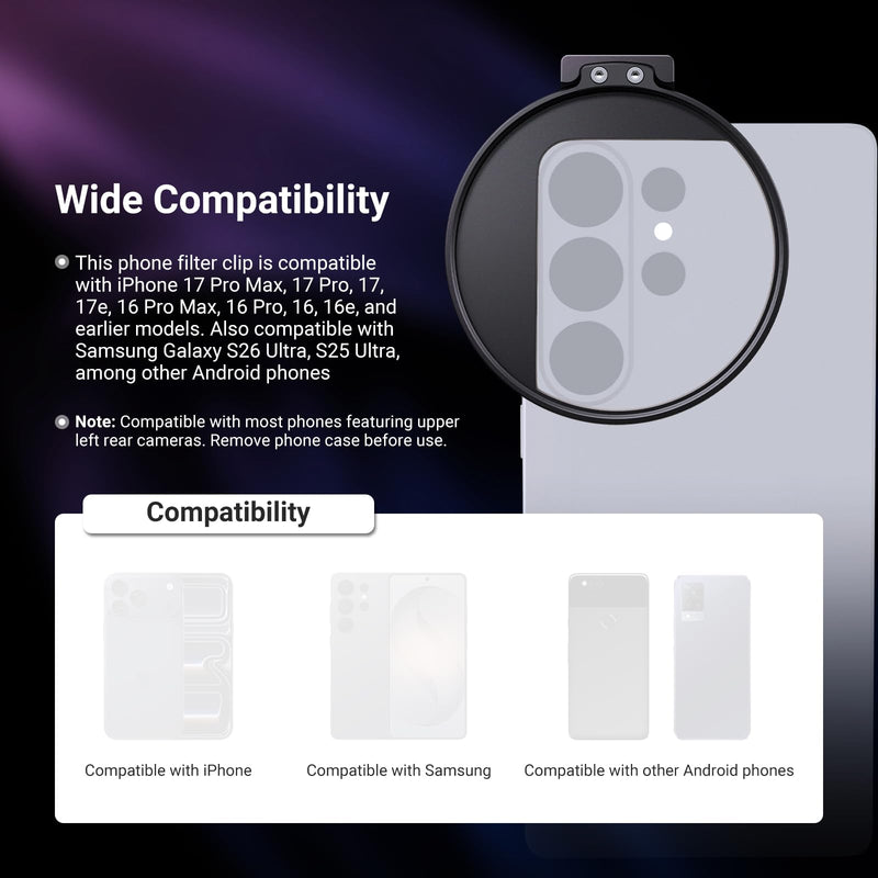 NEEWER 67mm Variable ND Filter & Magnetic Phone Clip Set, Adjustable ND2-32 HD Neutral Density Mobile Photography Accessories, Compatible with iPhone 17 Pro Max Samsung S26 Ultra
