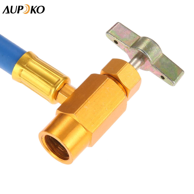 R134A AC Refrigerant Charge Hose Kit, 1/2’’ Self-Sealing Valve Can, and Recharge Hose with Pressure Gauge, Fits for Car AC Air Conditioning Refrigerant