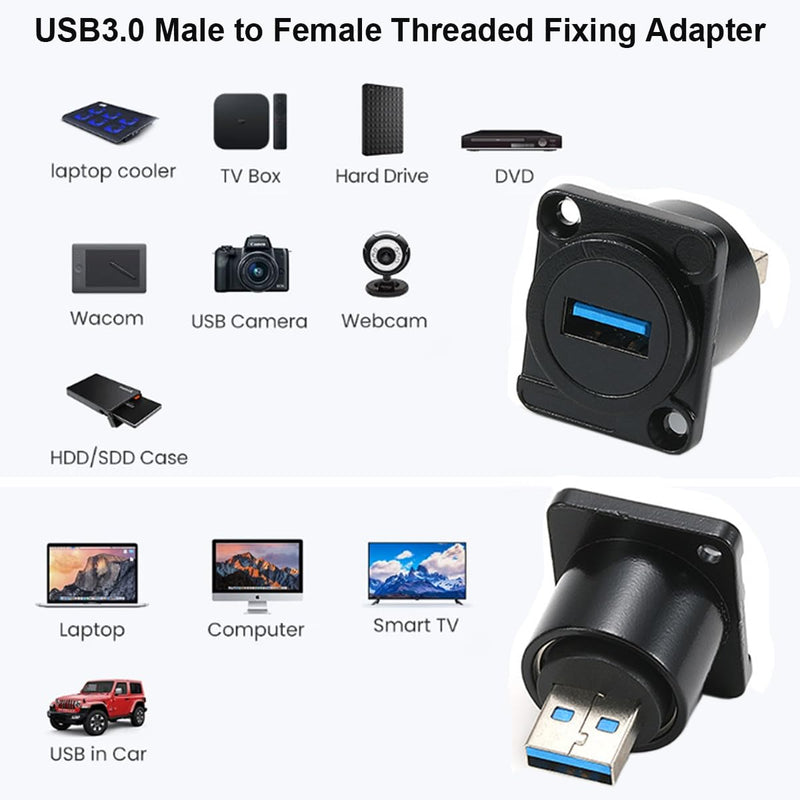 PENGLIN 2PCS USB 3.0 Panel Mount Connector, USB-A Male to Female Mount Adapter, USB 3.0 Converter Extender for PC Laptop Hard Drive Printer Camera D-type