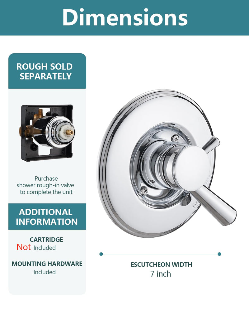 Shower Trim Kit Compatible with Delta 17& 1700 Series, Shower Cover Plate with Handle, Chrome(Valve& Catridge Not Inclued)