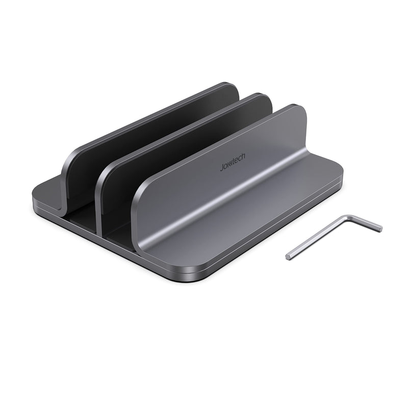 Dual Aluminum Vertical Laptop Stand Organizer, Sturdy Notebook Computer Holder Stand Compatible with New Liquid Retina XDR Apple MacBook Air/Pro, Mac mini, Apple TV and iPad Pro - Spacegray SpaceGrey