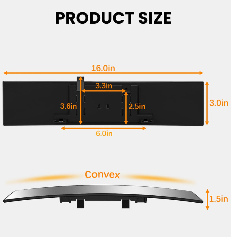  [AUSTRALIA] - Rear View Mirror, Chrome Anti-glare Panoramic Rear Mirrors Universal 16 Inch Convex Interior Clip on Extra Big Wide Angle Rearview Mirror Extender to Reduce Blind Spot for Pickup Truck Van 1