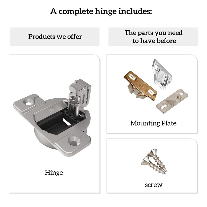 Replacement for Blum 110 Cabinet Hinges, Hinge Back Model 30.310-11.02, Blum 110 Degrees Screw On Compact 33 Hinge for Cabinet Doors, Without Mounting Plate and Screws (8 Pack)