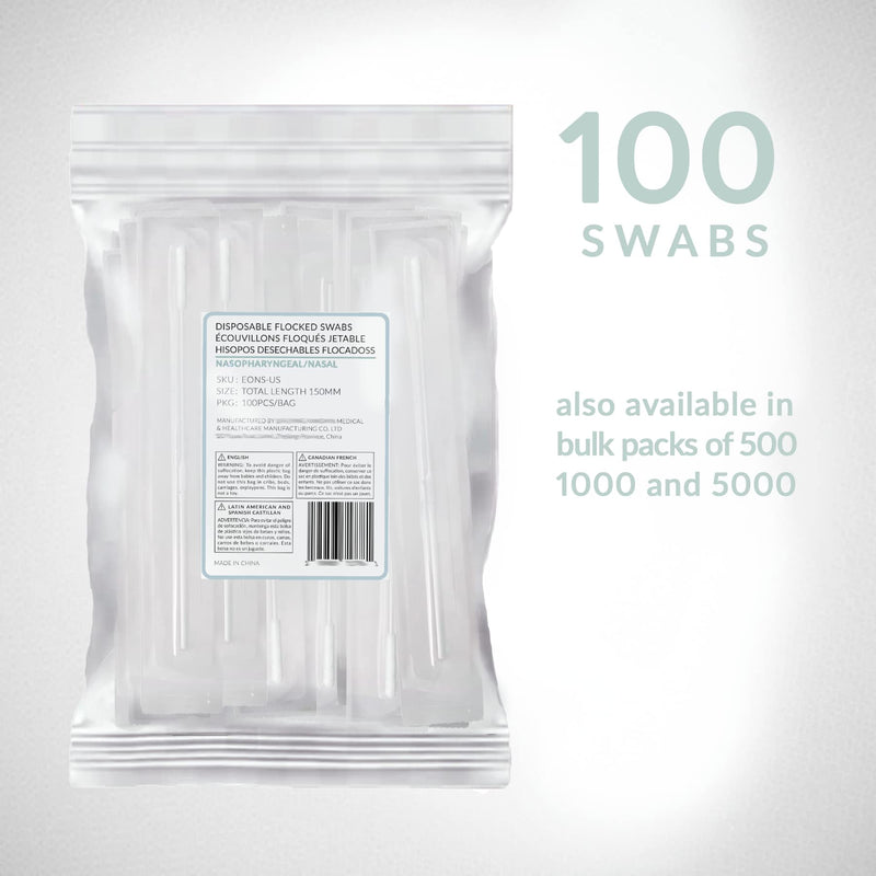 Sterile Nasopharyngeal Swabs - Pack of 500 Flocked Nasal Swabs for Sampling, 80 mm Break Point, Nylon Flocking Tip White