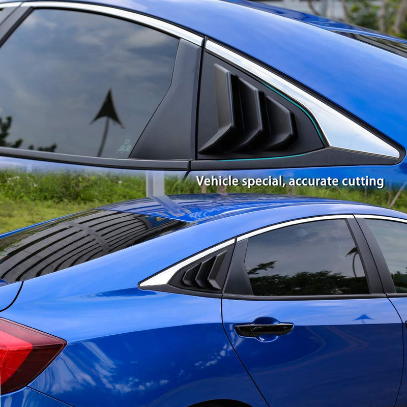 Thenice for 10th Gen Civic Rear Side Window Louvers Racing Style Triangular Window Glass Blinds Compatible with Honda Civic Sedan 2021 2020 2019 2018 2017 2016 -Matt Black matt black