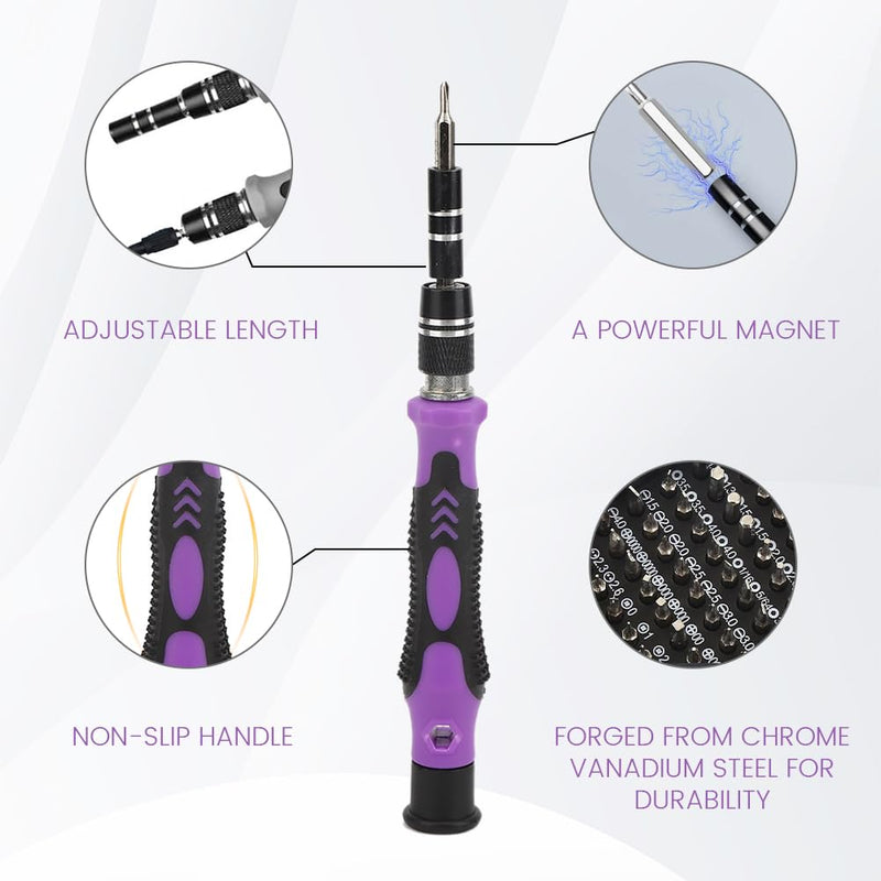 Purple Magnetic Screwdriver Set, Electronics Repair Tool Kit Micro Magnetic Bit for iPhone, Computer, Laptop, Phone, Mac, Tablet, Home DIY, Game Consoles, Glasses, Watch, Doorbell, 115 in 1 Purple