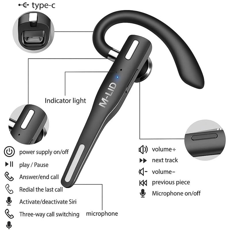 Bluetooth 5.3 Single‑Ear Headset with ENC Microphone & IPX7 Waterproof – 50 Hour Battery (8 h + Charging Case), Hands‑Free Wireless Earpiece for Driving, Office & PC