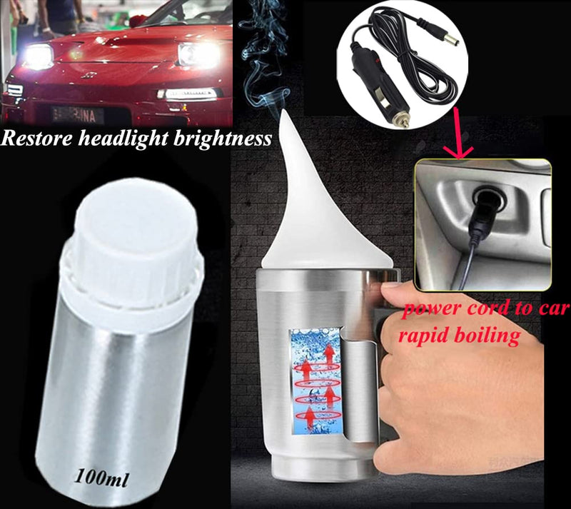 Headlight Restoration Car Headlight Lens Scratch Repair Polish Tool with 100 ml Restoration Liquid,Auto Headlight Vapor Renovation Kit with UV Block Coat to Remove Yellowing/Scratch/Haze/Oxidation Atomizer Cup Set