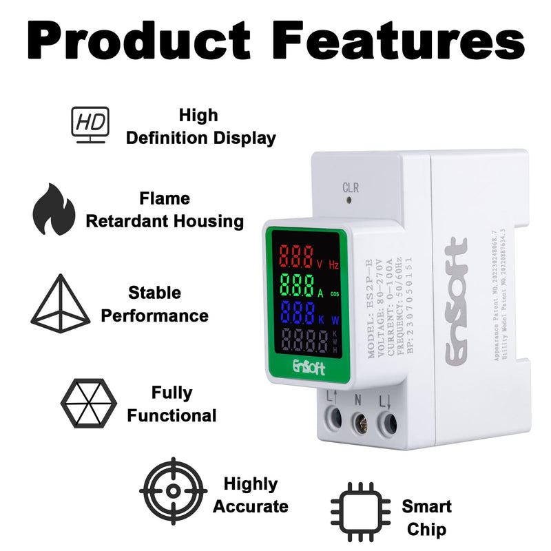 AC Digital Energy Meter,AC 80-270V 100A Ampermeter Voltmeter Ammeter Voltage Tester Amps Watt Kwh Frequency Power Factor Meter Multimeter (Built-in CT) 6 in 1