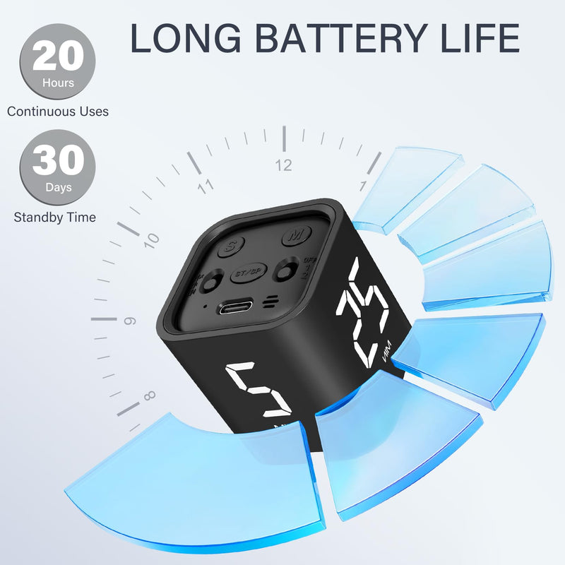 Rotating Pomodoro Timer 5, 25, 10 50 Minutes Preset, Desk Productivity Timer w/Gra vity Sensor, ADHD Tool Cube Countdown, Custom Modes, for Work, Study, Back to School, Kitchen, Black, 2 Pack 2 Pack Black
