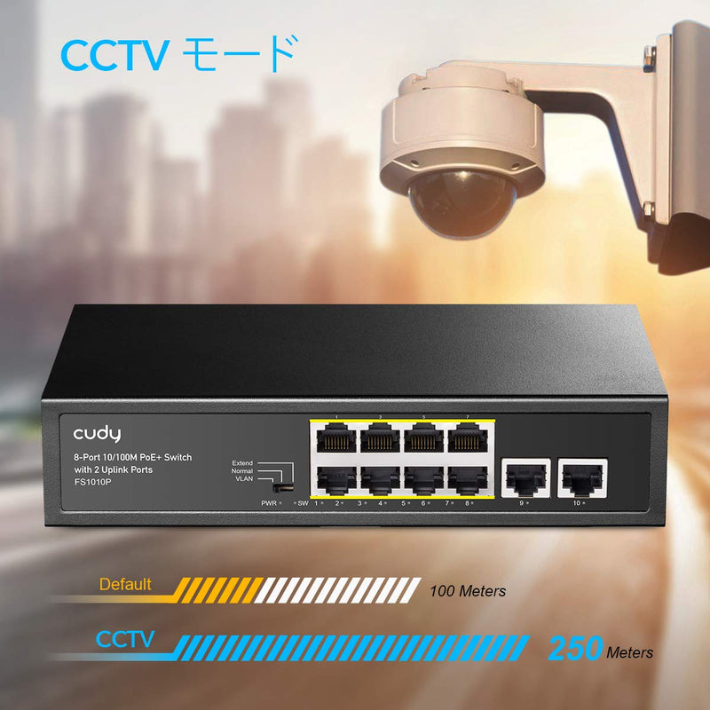 Cudy 8 Port PoE+ Switch with 2 Uplink Ports 120W, 8 10/100Mbps PoE+@120W, Extend/VLAN Mode, 802.3af, 802.3at Standard, Fanless, Watchdog, Plug and Play FS1010P