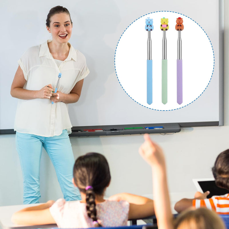 3pcs Extendable Pointer Stick, Cute Retractable Pointer Telescopic Presenter Tool Reading Supplies for Elementary Kindergarten School Whiteboard Classroom (Bear Style)
