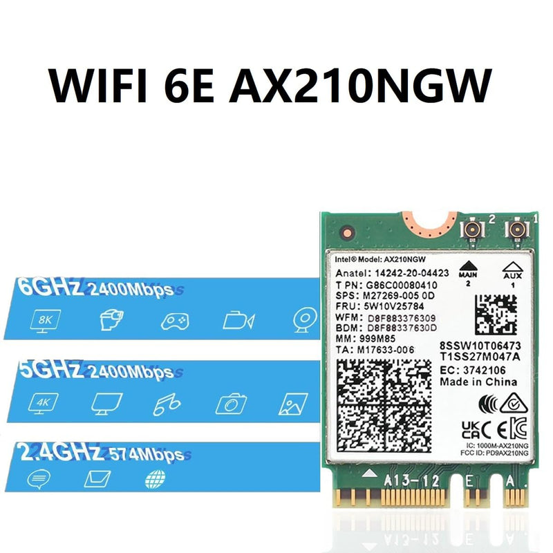 WiFi 6E AX210 NGW Wireless Card, Expand to Tri-Band 6GHz/5GHz/2.4GHz M.2 NGFF Wireless Bluetooth 5.3, AX210 WiFi Chip, Includes Ipex Cable, 8dBi Antennas and Brackets Support Windows 10/11(64 bit)